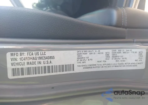 2021 Dodge Durango Sxt Rwd from USA, damaged, VIN 1C4RDHAG1MC540855